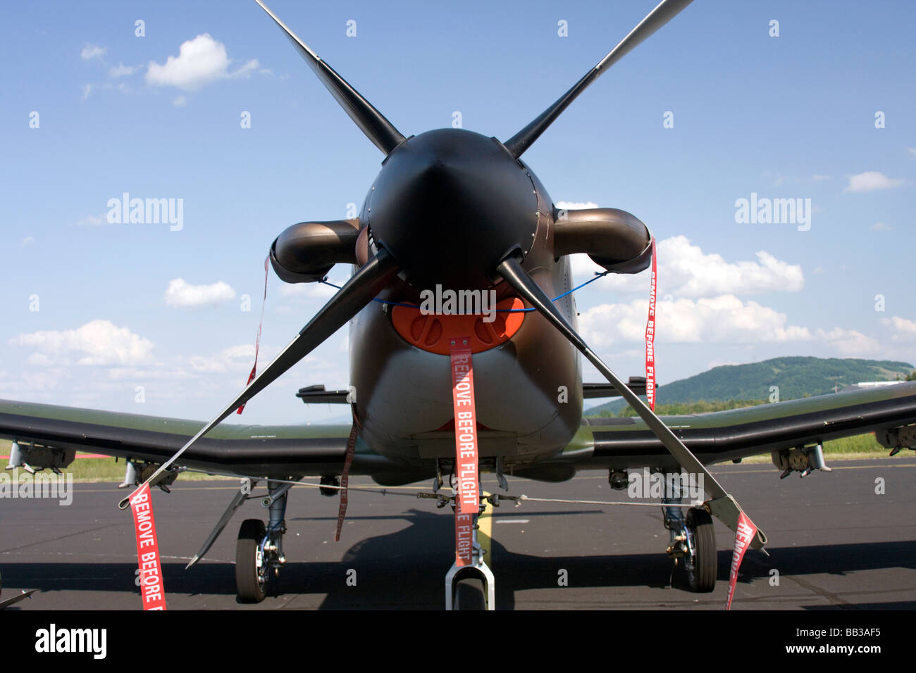 Vista frontale del militare elica aereo Pilatus. Foto Stock