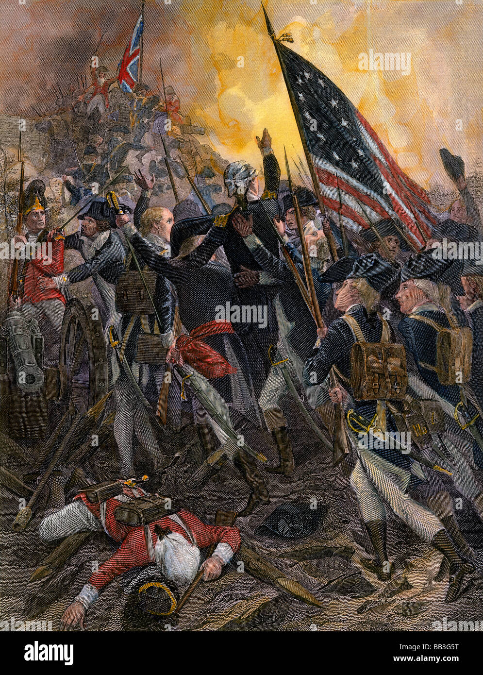 Gli americani in generale Anthony Wayne storming sassoso punto forte sul fiume Hudson. Colorate a mano incisione in acciaio Foto Stock