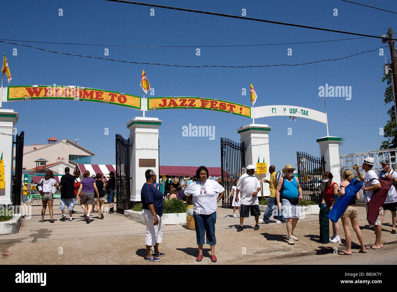 Stati Uniti d'America, Louisiana, New Orleans. Cancello di ingresso per il Festival del Jazz e del patrimonio culturale. Foto Stock
