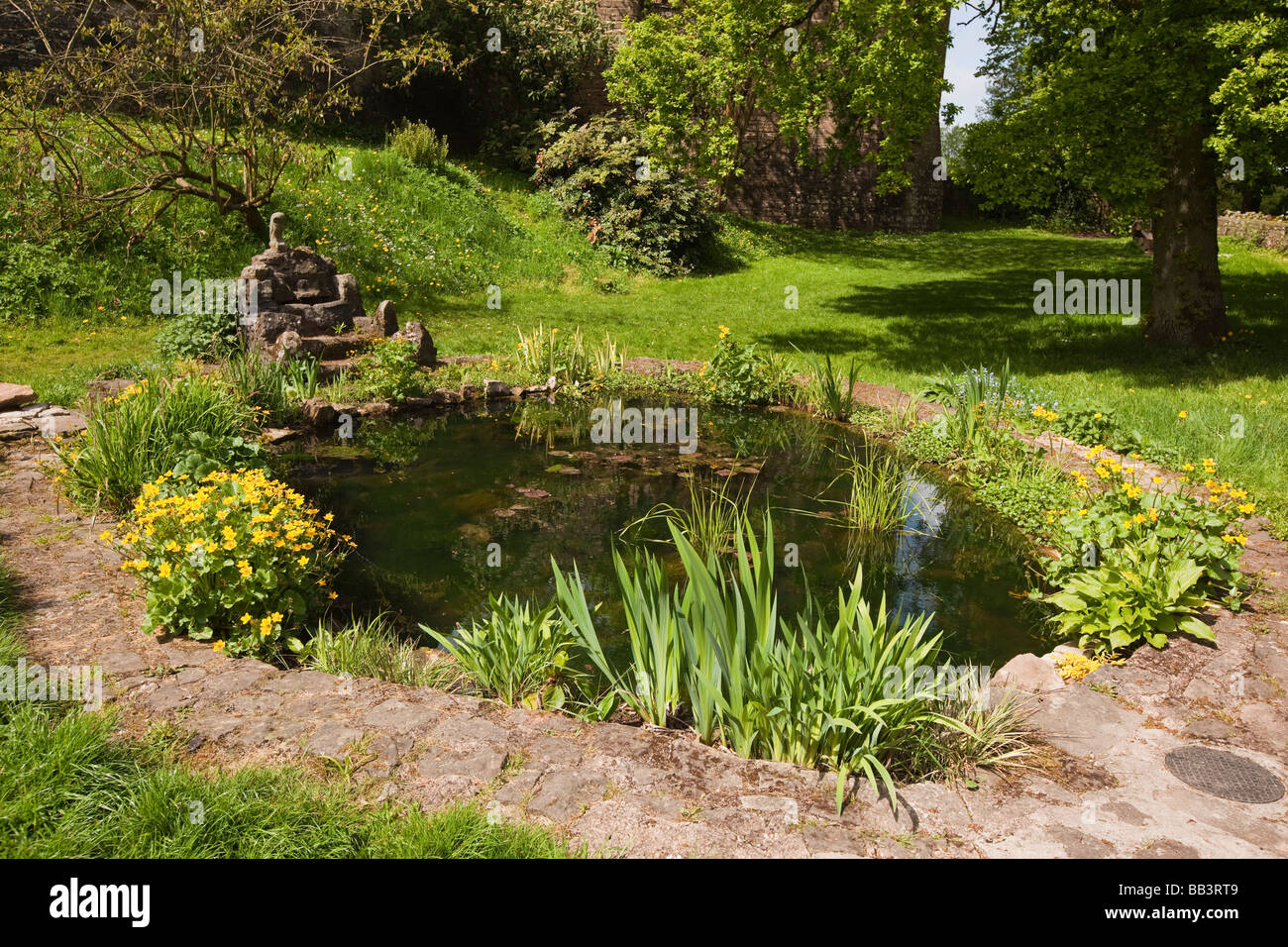 Regno Unito Gloucestershire Foresta di Dean Saint Briavels stagno nel vecchio fossato del castello giardino comunità Foto Stock