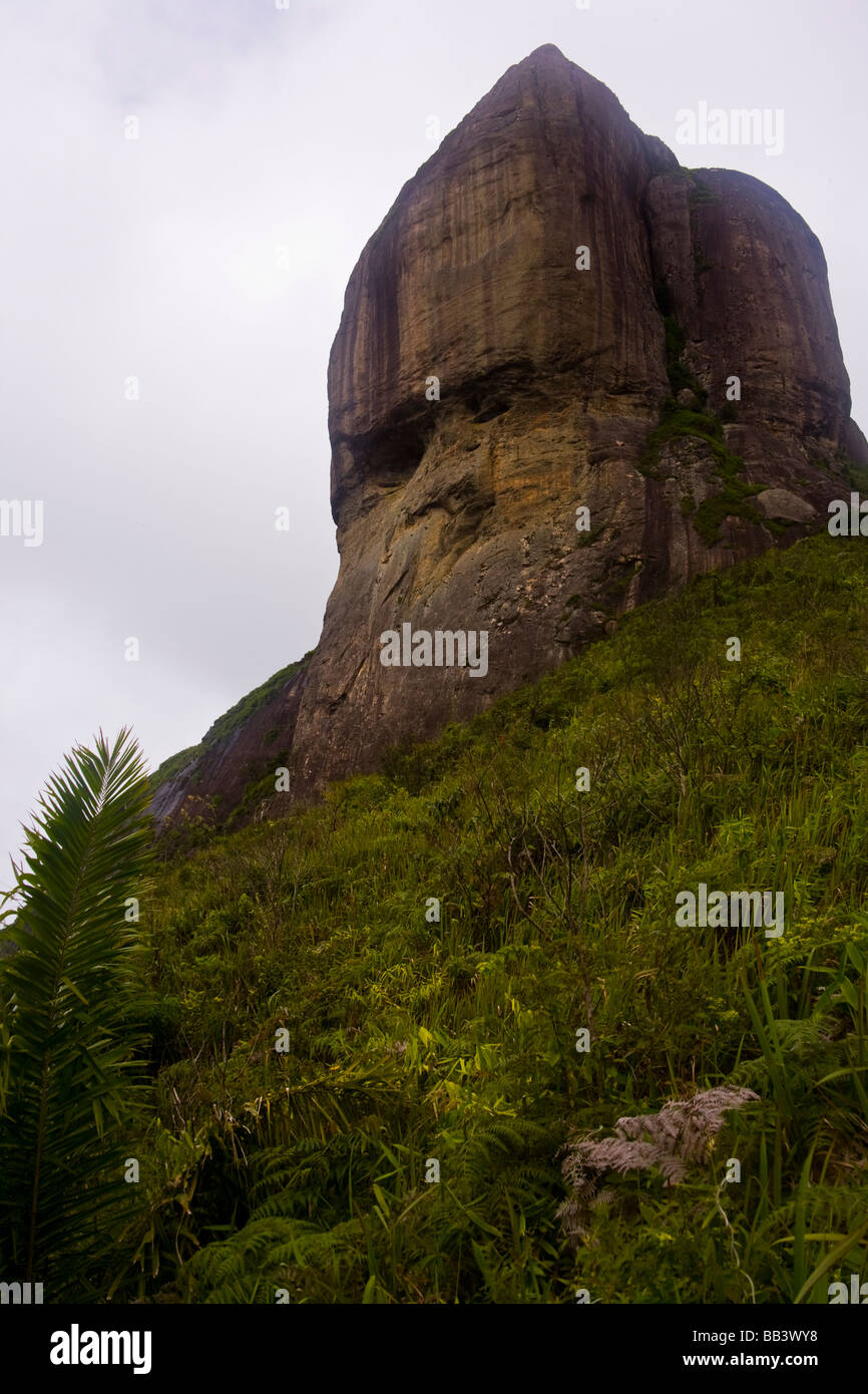 Il picco del Pedra de Gavea mountain a Rio de Janeiro in Brasile. Foto Stock