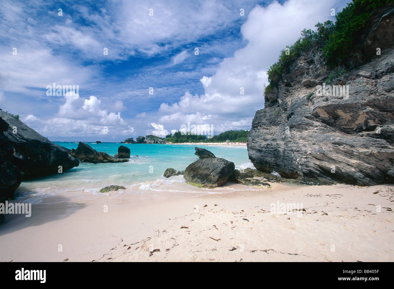 Caletta rocciosa nella baia di Horsheshoe Bermuda Foto Stock