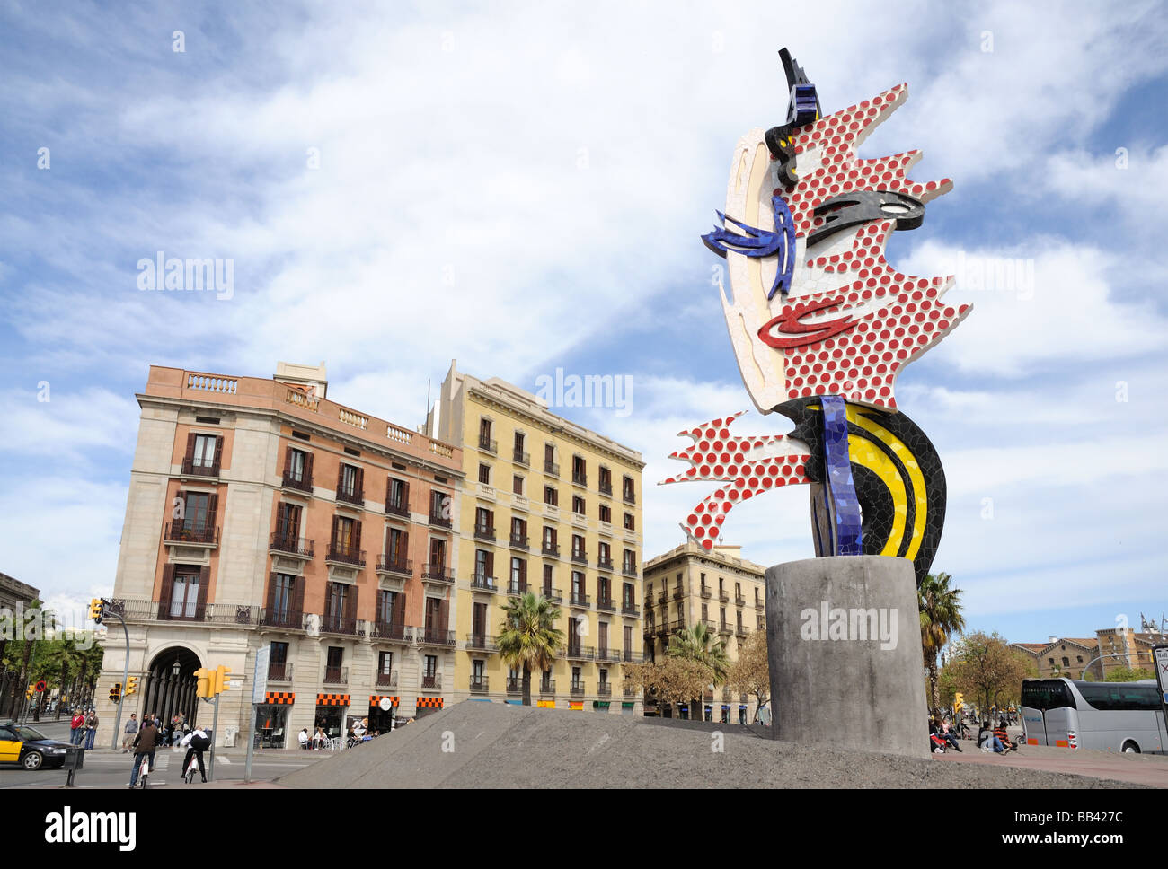 Testa di Barcellona - arte moderna di Roy Lichtenstein in Barcellona, Spagna Foto Stock