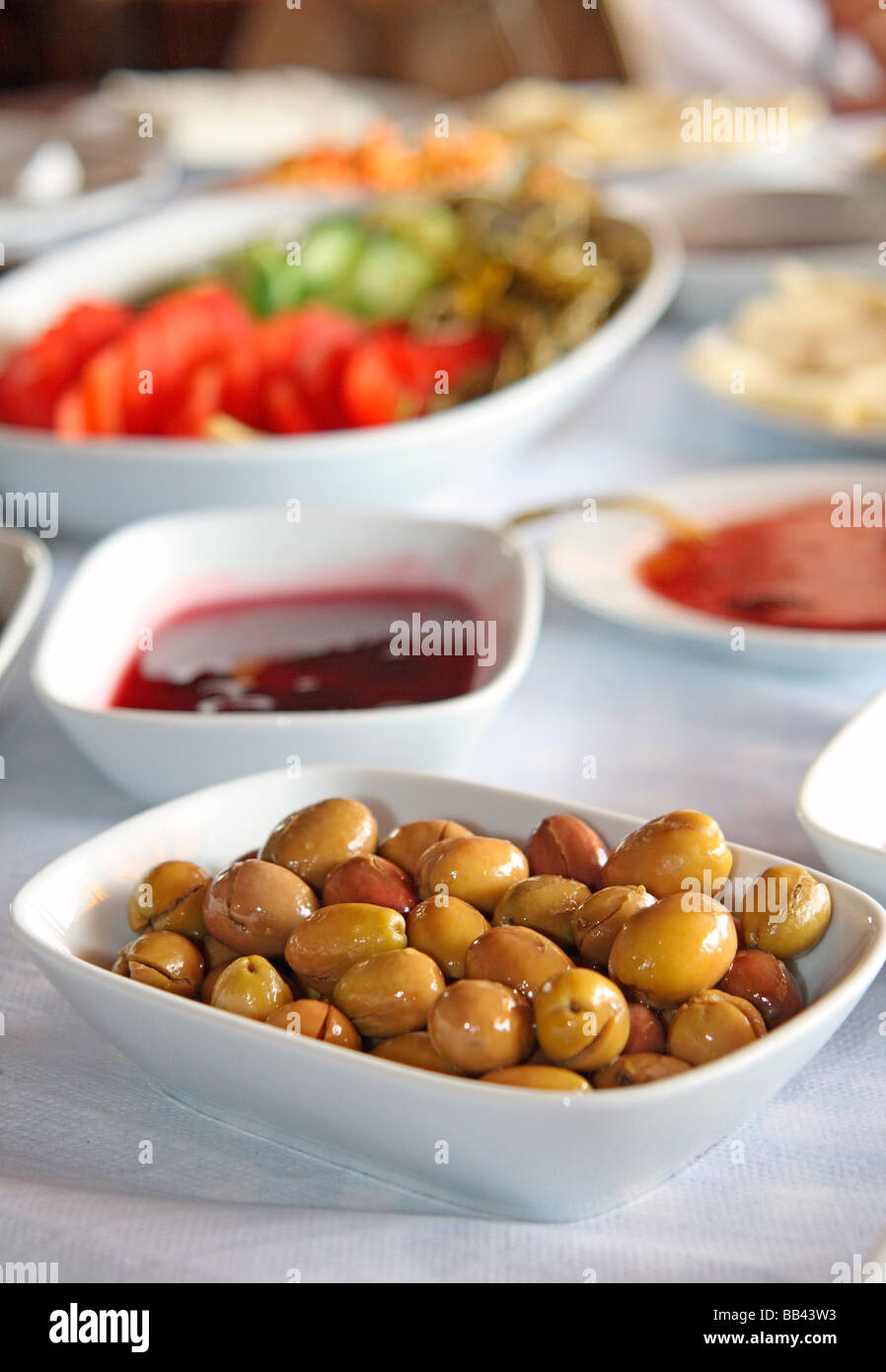 Selezione di piatti presso il ristorante turco Foto Stock