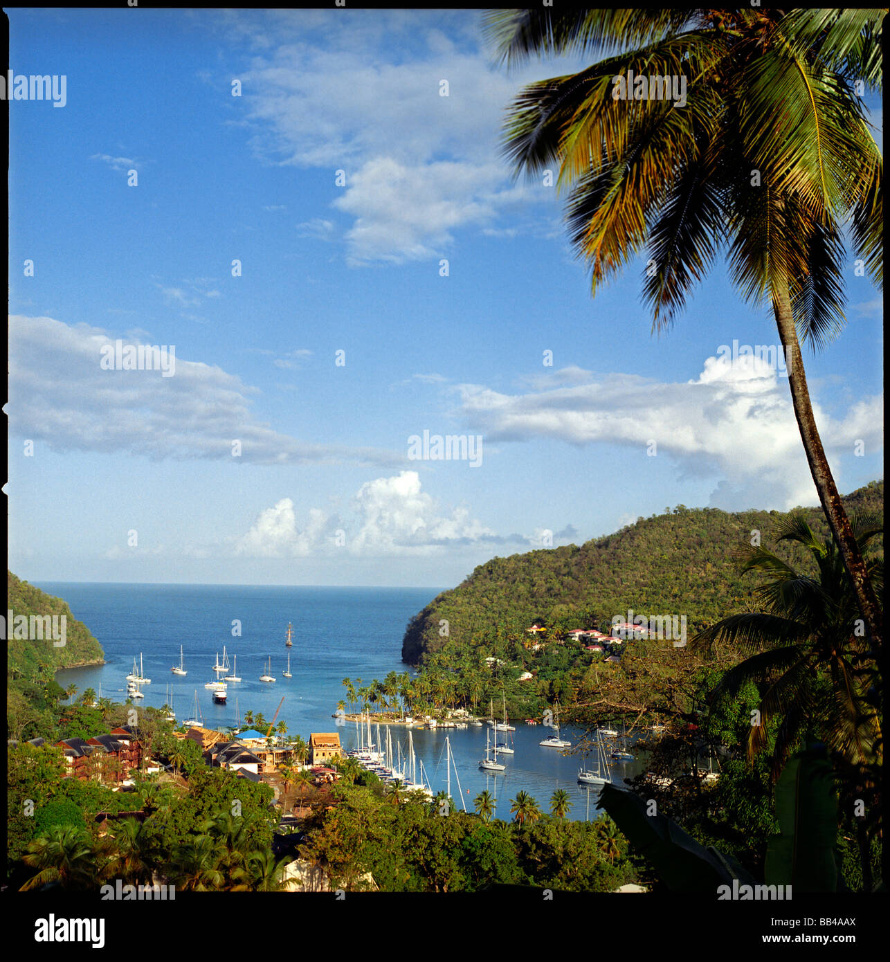 Vista di Marigot Bay su Santa Lucia Foto Stock