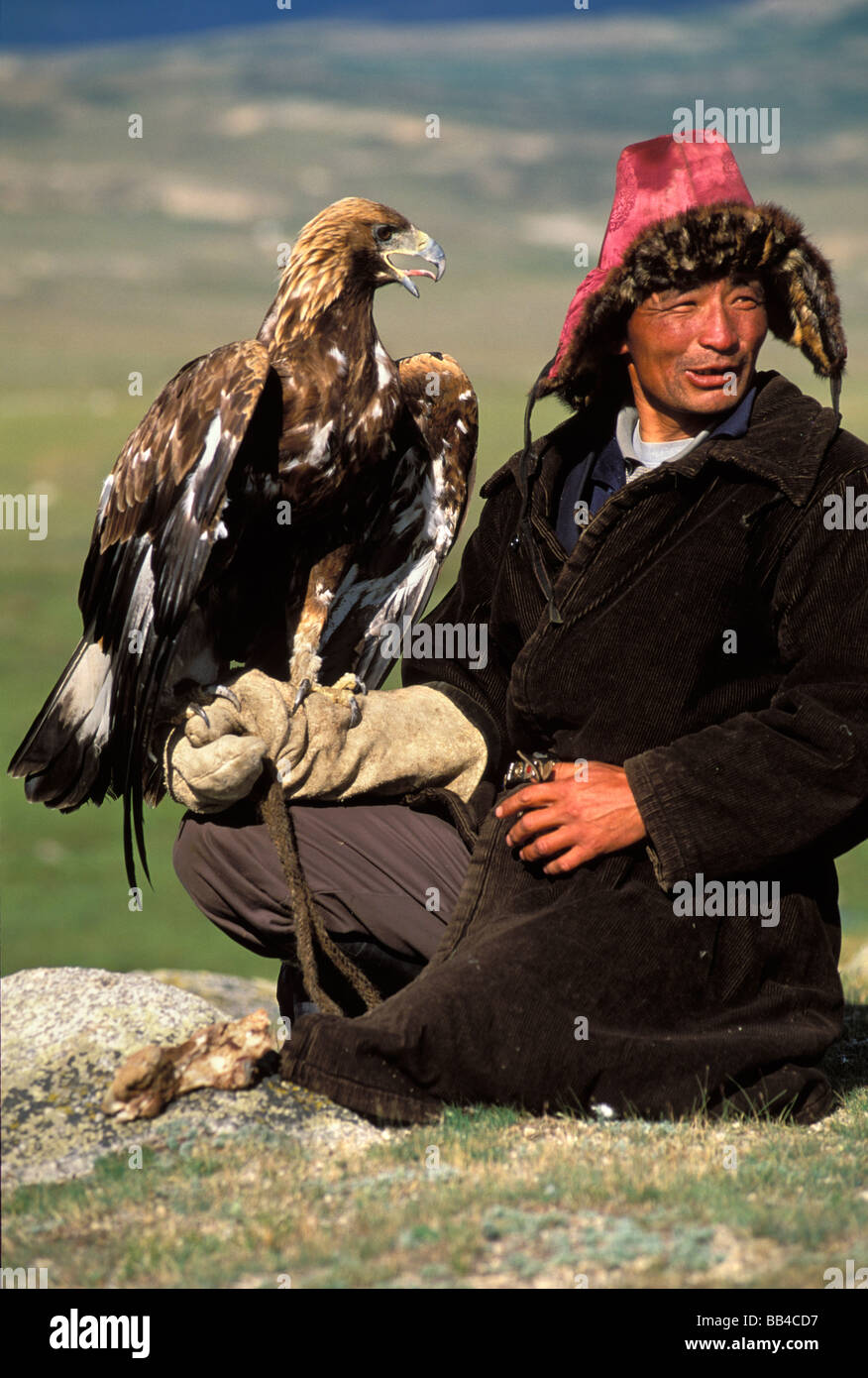 Il kazako eagle hunter, Altai Tavan Bogd National Park, Mongolia Foto Stock