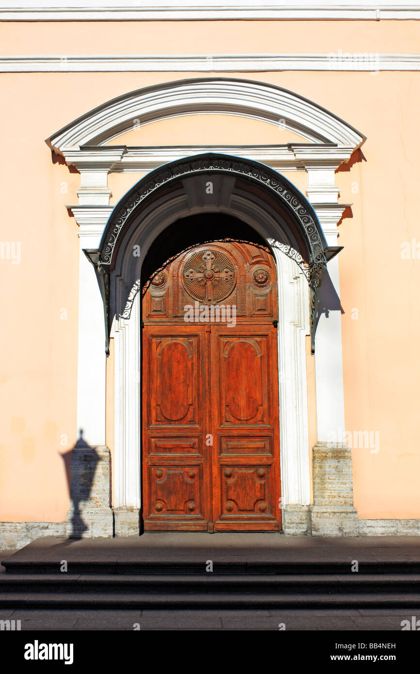 Porta di legno di Andreevsky Cattedrale Ortodossa di San Pietroburgo Foto Stock