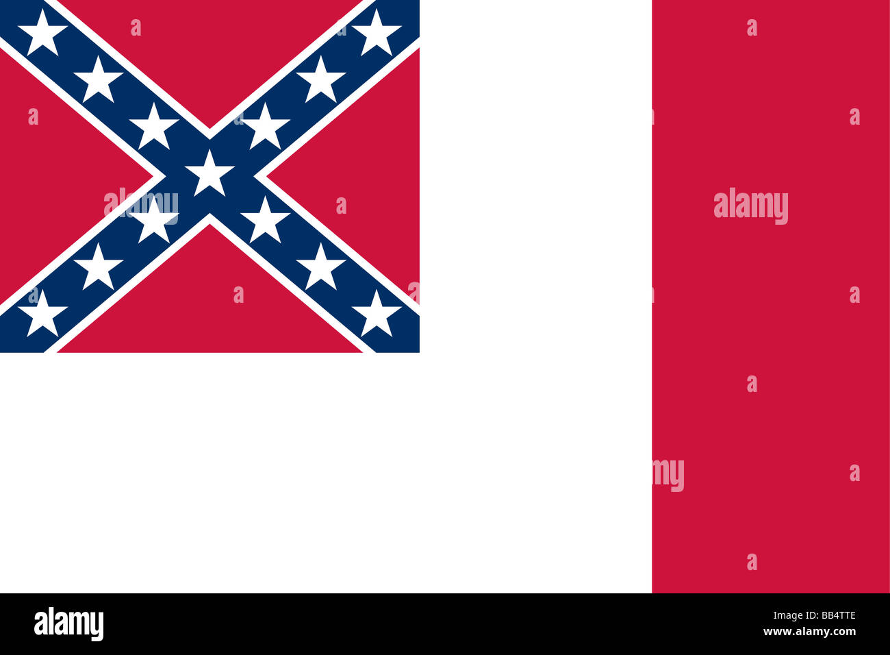Storica bandiera degli Stati Uniti d'America. Una barra rossa è stato aggiunto ai Confederati bandiera nazionale il 4 marzo 1865, in modo tale che Foto Stock