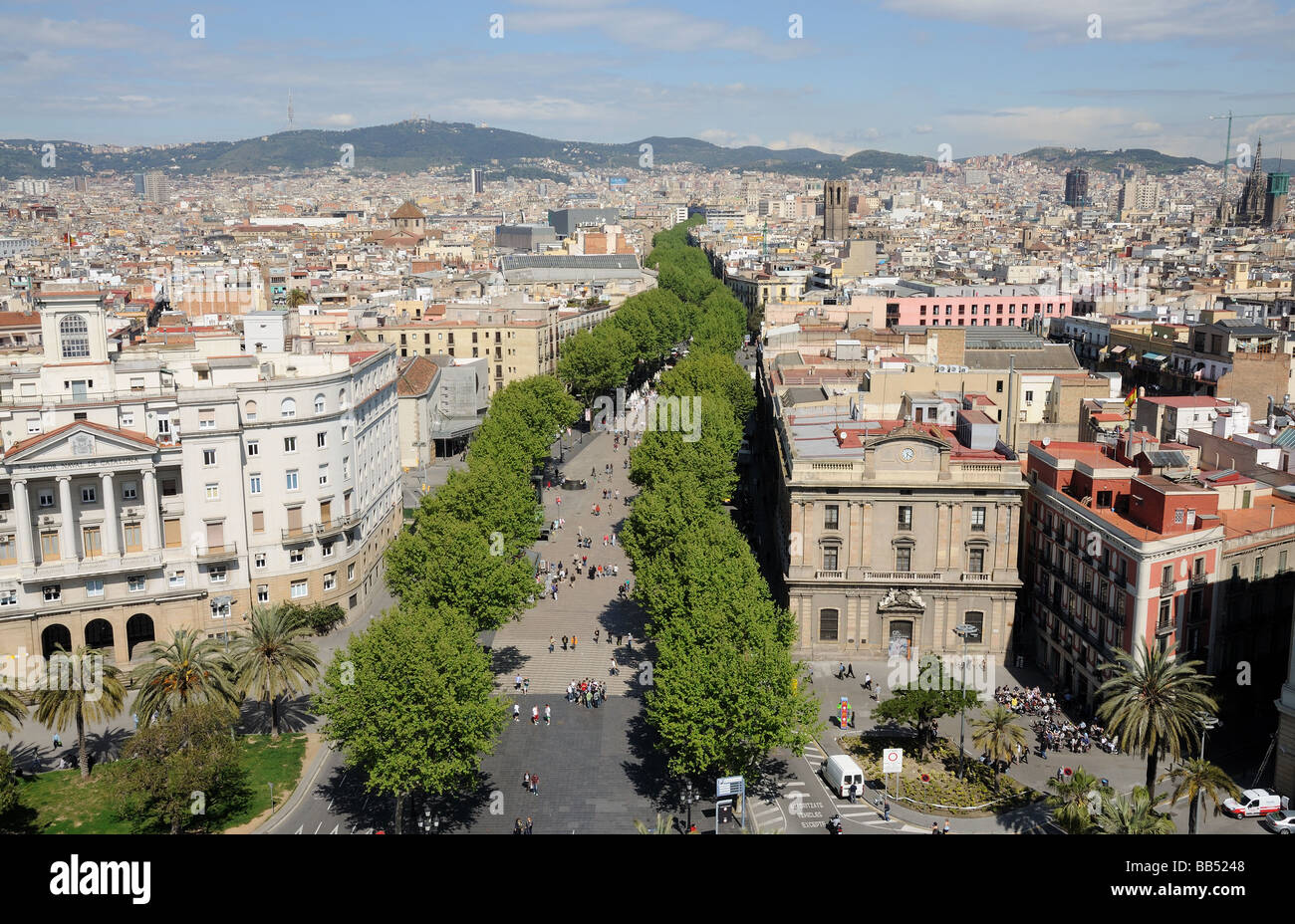 Vista aerea su La Rambla di Barcellona, Spagna Foto Stock