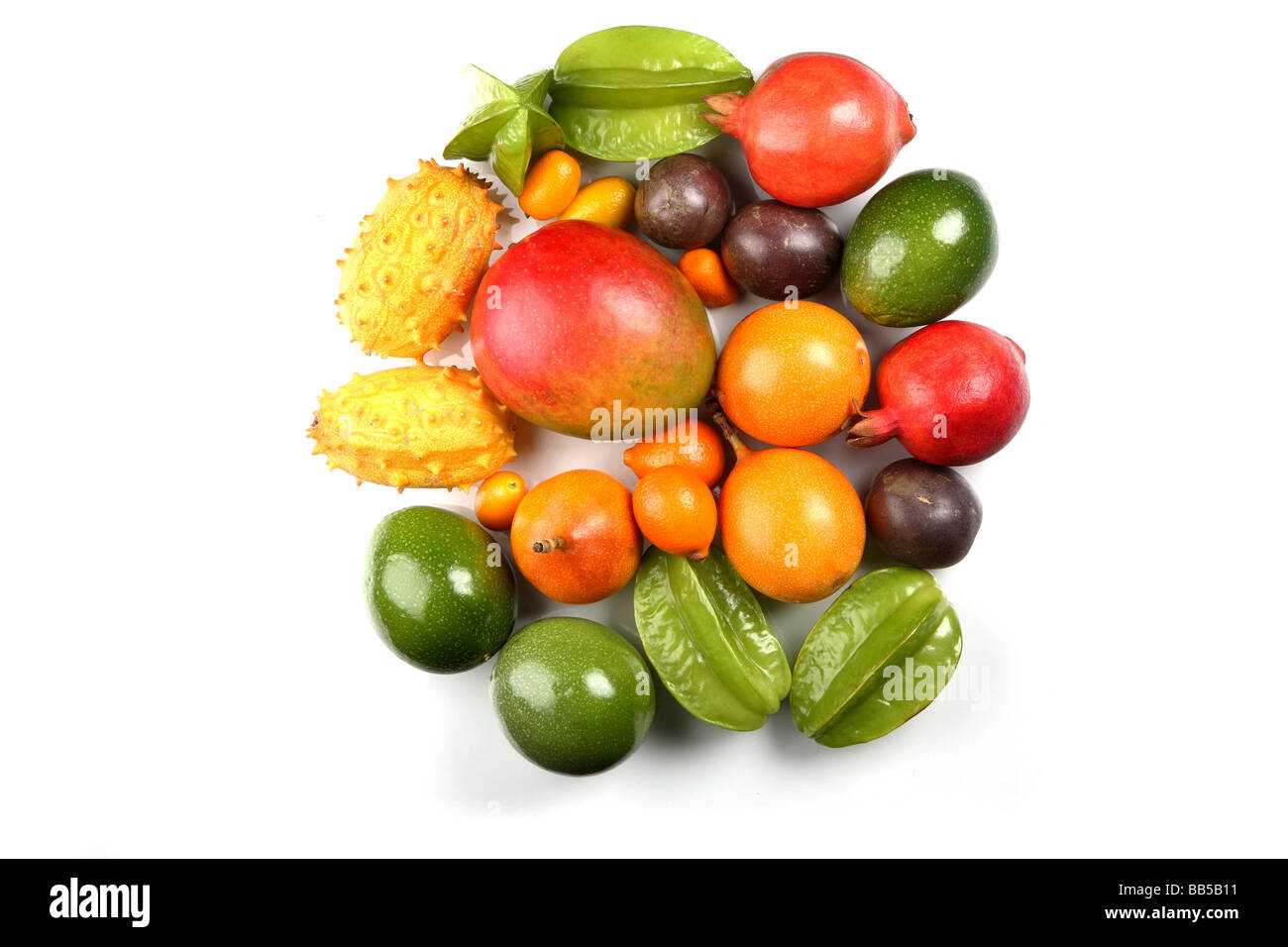 Composizione di coloratissimi agrumi Foto Stock