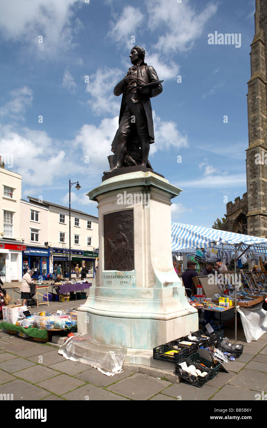 Regno Unito Gran Bretagna Inghilterra Sudbury Suffolk la Collina di Mercato Thomas Gaunsborough statua Foto Stock