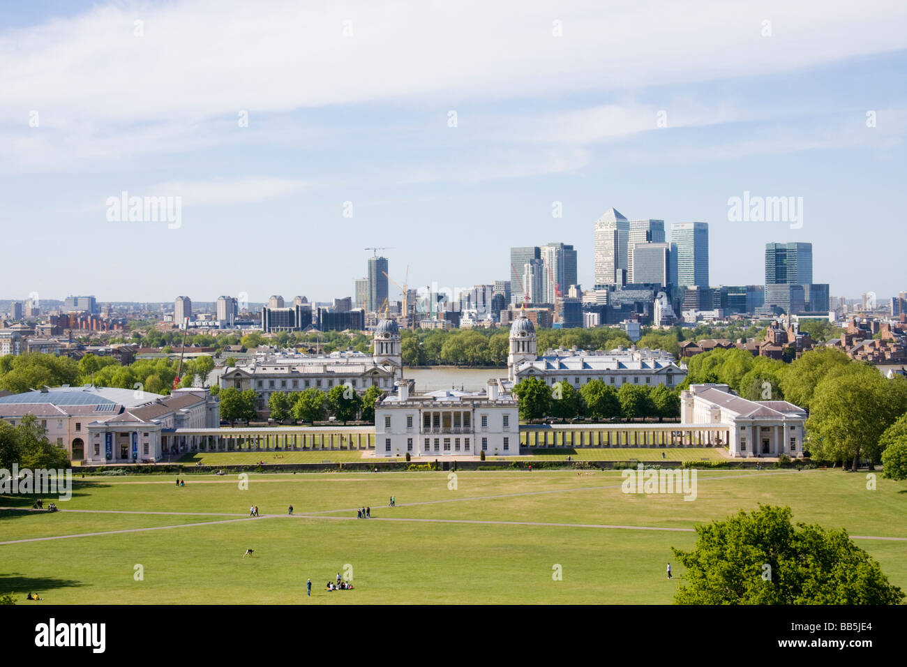 Greenwich Palace e da Canary Wharf London Inghilterra England Foto Stock