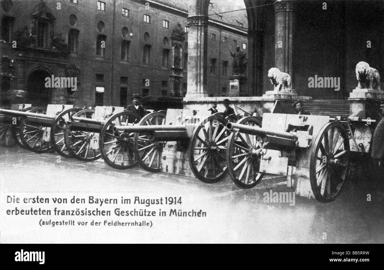 Eventi, Prima guerra mondiale / WWI, Germania, le prime armi francesi catturate dai Bavariani, Monaco di Baviera, 1914, Foto Stock