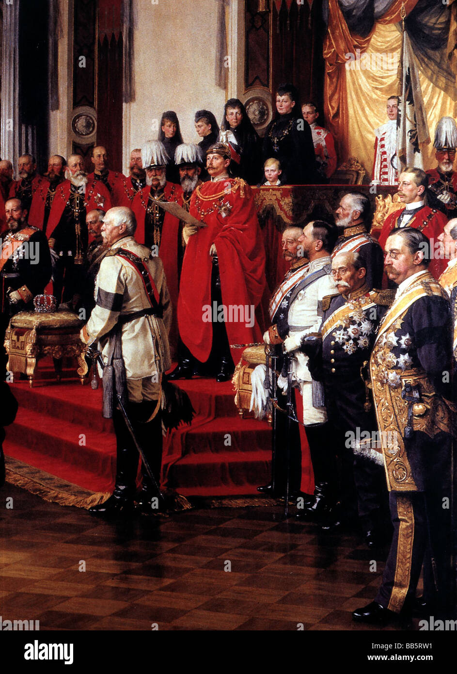 Wilhelm II, 27.1.1859 - 4.6.1941, imperatore tedesco 1888 - 1918, apertura del Reichstag, Castello di Berlino, 25.6.1888, pittura, di Anton von Werner (1843-1915), 1893, Foto Stock