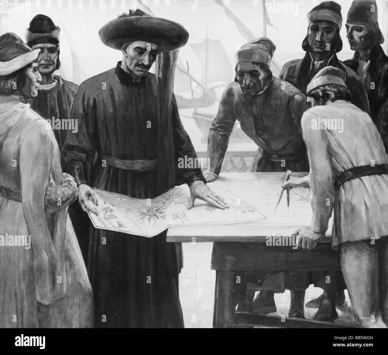 Enrico il Navigatore, 4.3.1394 - 13.11.1460, Duca di Viseu, figlio di Giovanni i, a mezza lunghezza, circondato da sostenitori, Africa, dopo il 1415, Foto Stock