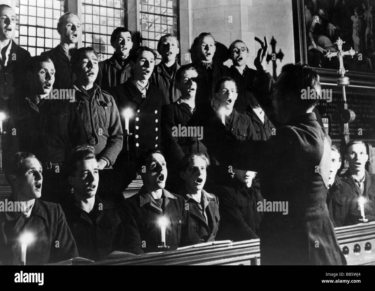 Eventi, Seconda guerra mondiale / seconda guerra mondiale, prigionieri di guerra, Gran Bretagna, coro di prigionieri tedeschi canti di Natale, Natale 1946, Foto Stock