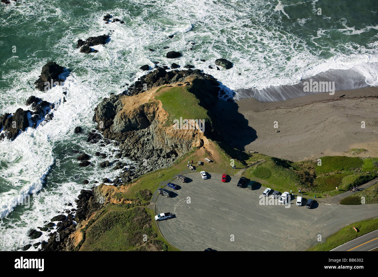 Vista aerea al di sopra di Sonoma County California del litorale del Pacifico sud di Jenner a nord di Bodega Bay Foto Stock