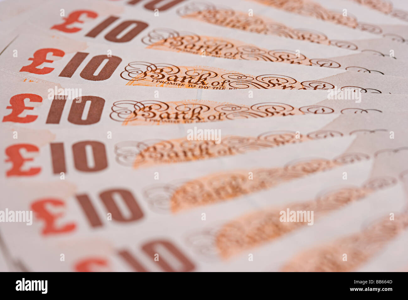 La ventola di menta UK dieci pound banconote Foto Stock