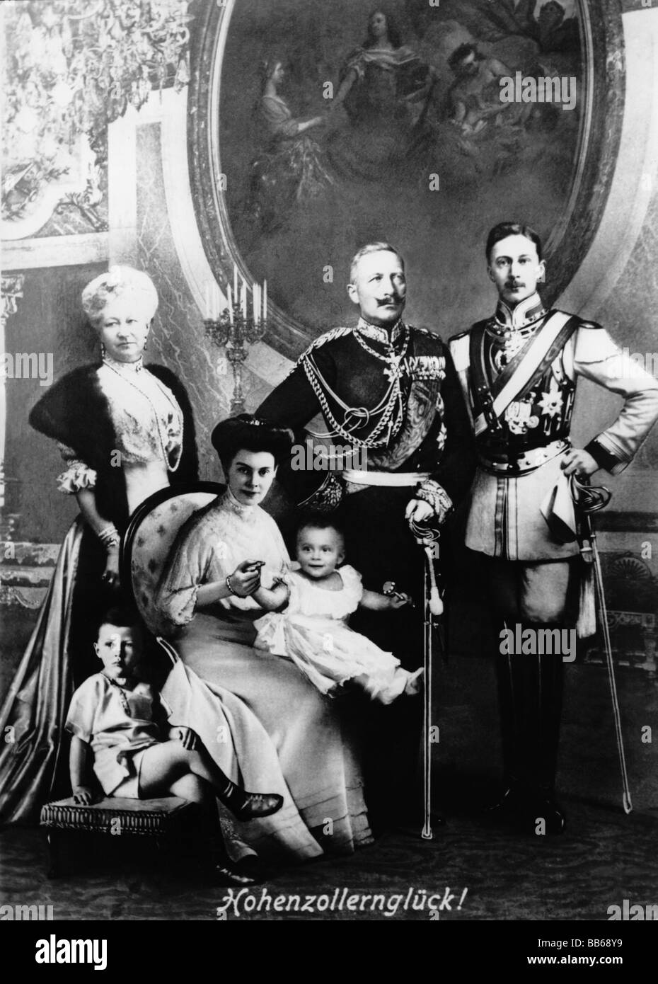 Guglielmo II, 27.1.1859 - 4.6.1941, imperatore tedesco 15.6.1888 - 9.11.1918, con famiglia, fotomontaggio, circa 1908, Foto Stock