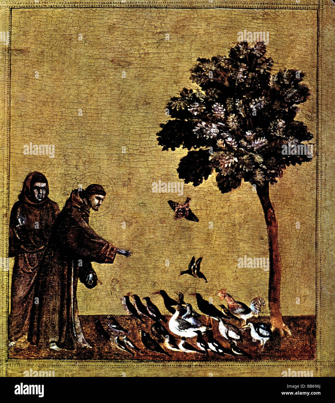 Francesco d'Assisi, San Giovanni Bernardone (1182 - 1226), grande lunghezza, predicando agli uccelli, dipinto di Giotto (1266 - 1337), Louvre, Parigi, Foto Stock