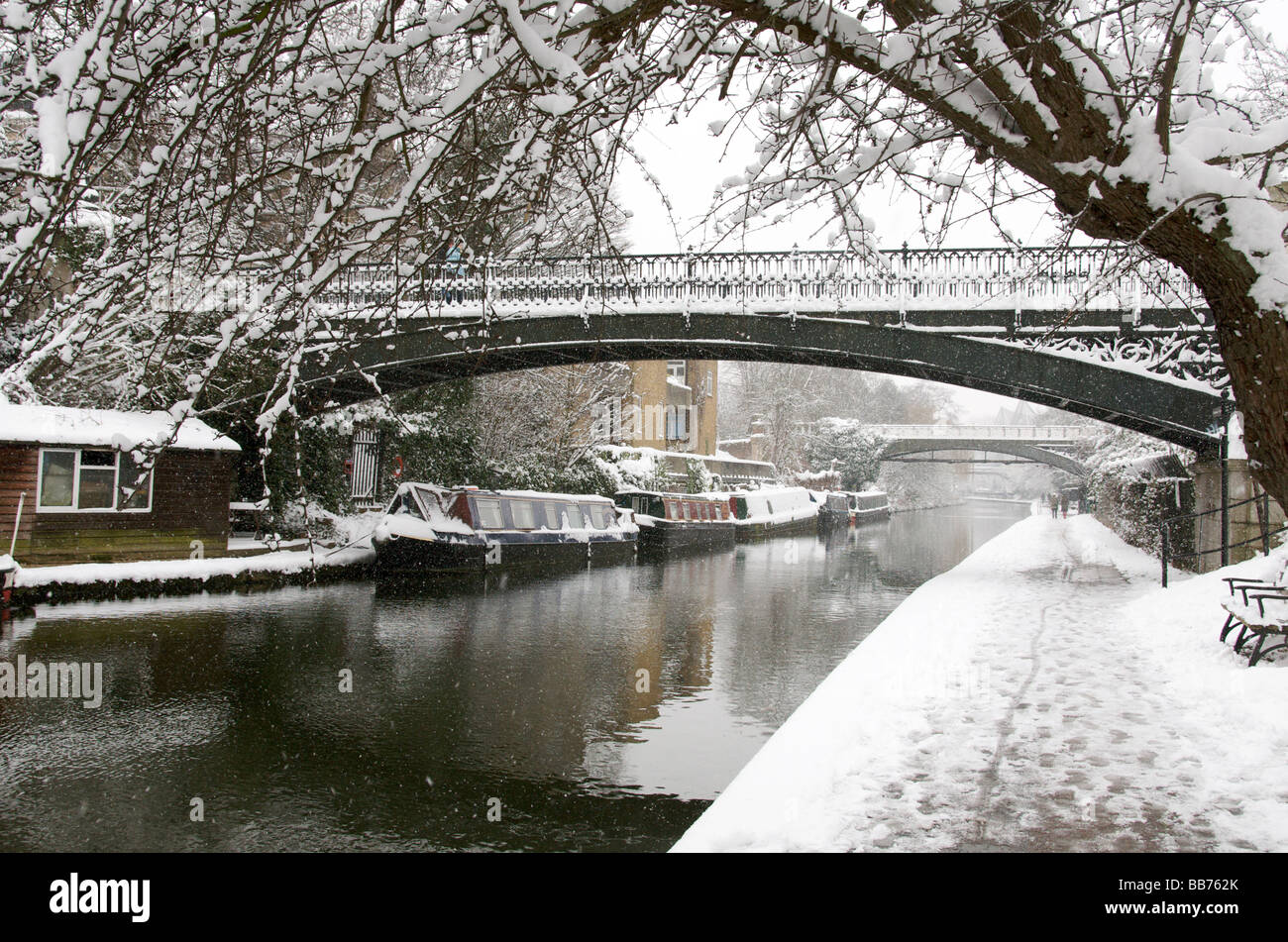 Al parco di Regents Canal in inverno Camden Town London NW1 England Regno Unito Foto Stock