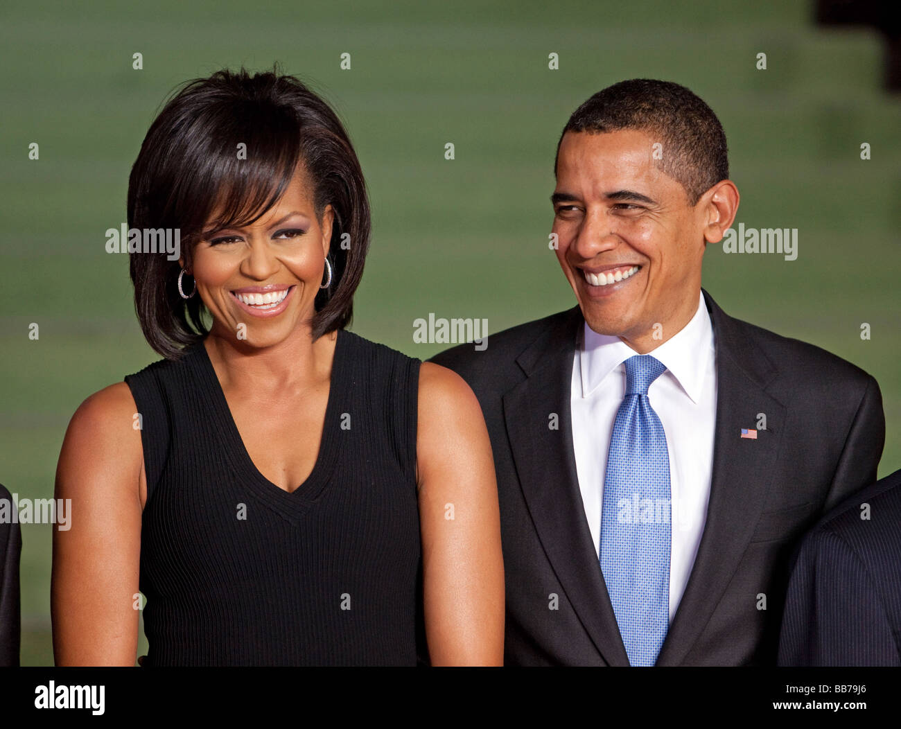 Barack Obama presidente degli Stati Uniti e di sua moglie Michelle Obama al vertice della Nato a Baden Baden Foto Stock