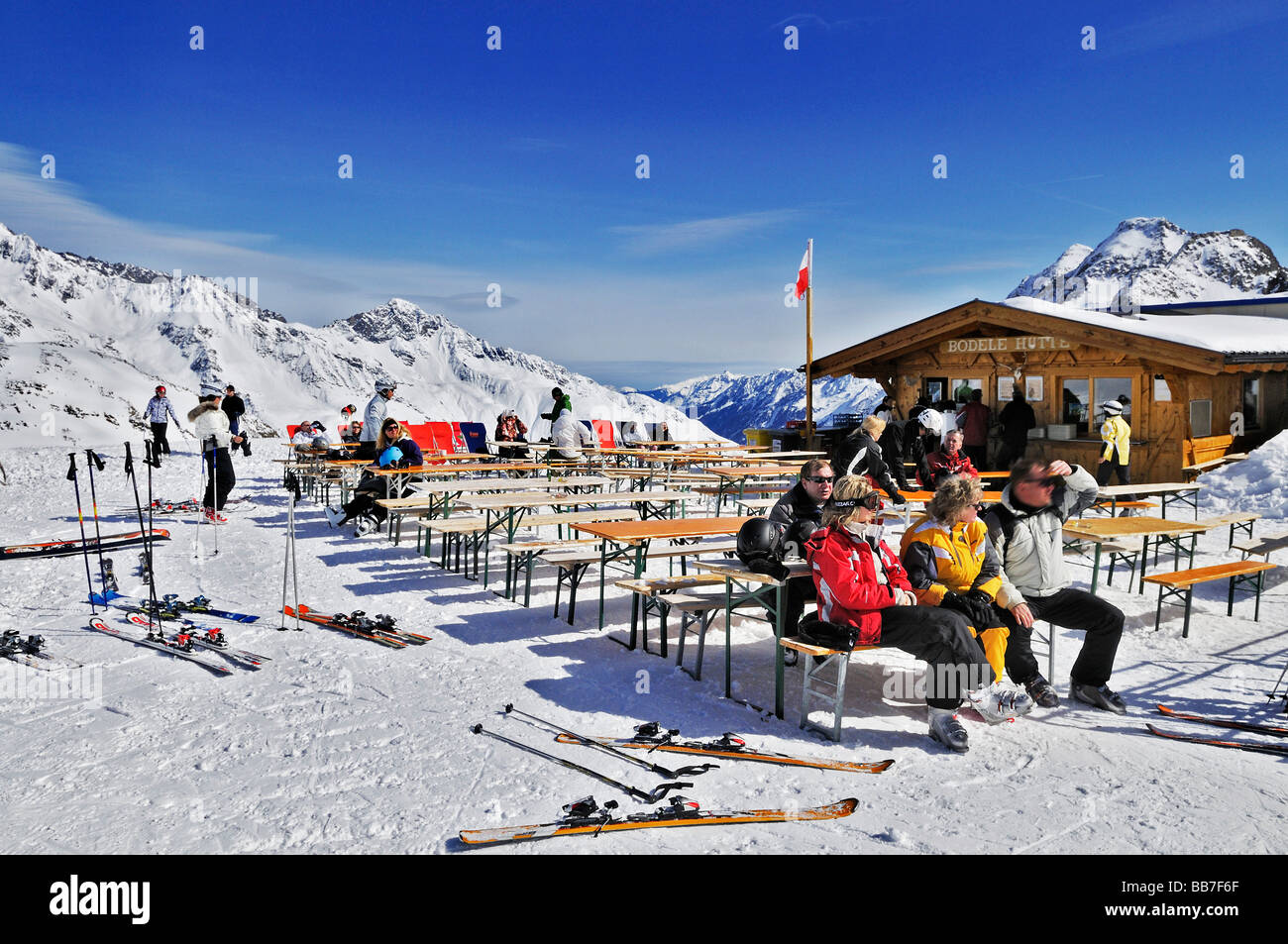 Boedele Huette rifugio al ghiacciaio dello Stubai in Tirolo, Austria, Europa Foto Stock