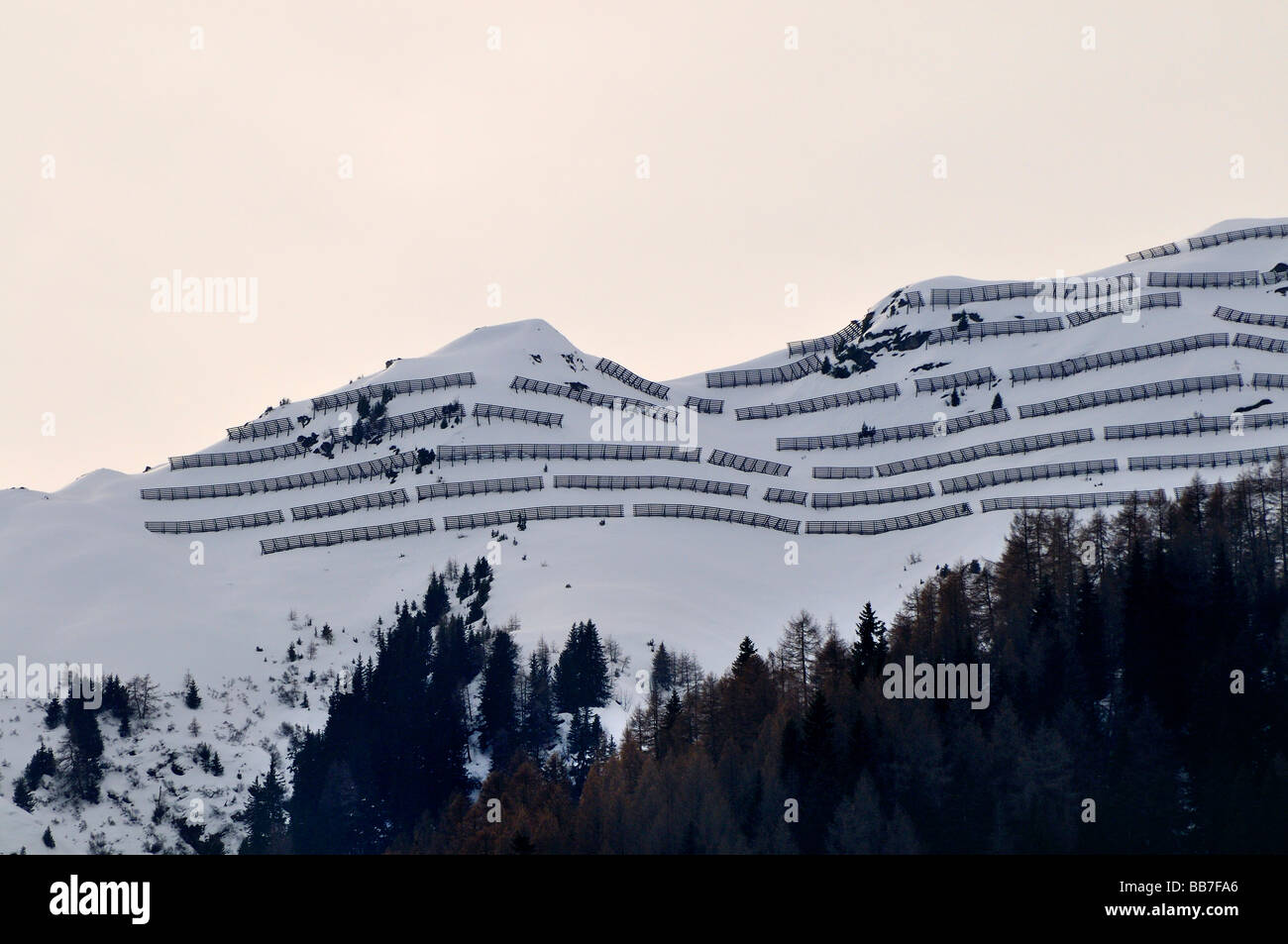 Barriere a valanga nella valle dello Stubai in Tirolo, Austria, Europa Foto Stock