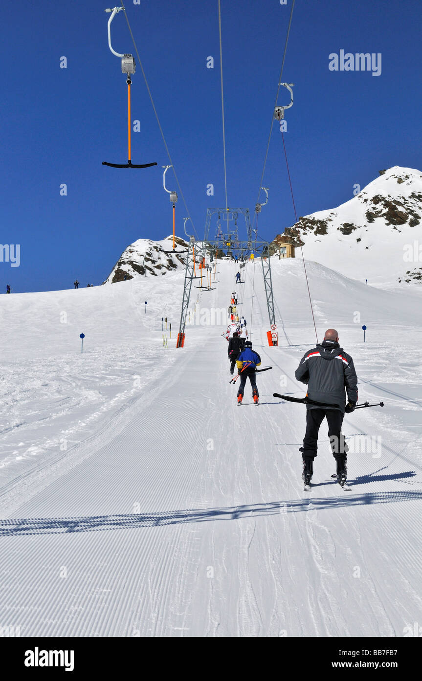 Trascinare sollevare, Jochdohle, 3150 m, al Stubaier-Gletscher, ghiacciaio, Tirolo, Austria, Europa Foto Stock