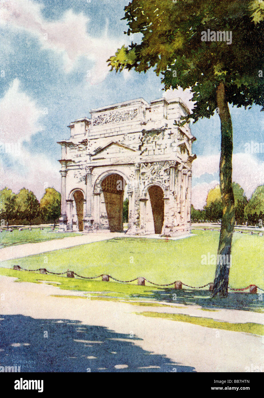 L'Arco Trionfale Orange Vaucluse Francia Illustrazione a colori dal libro Francia da Gordon Home pubblicato 1918 Foto Stock