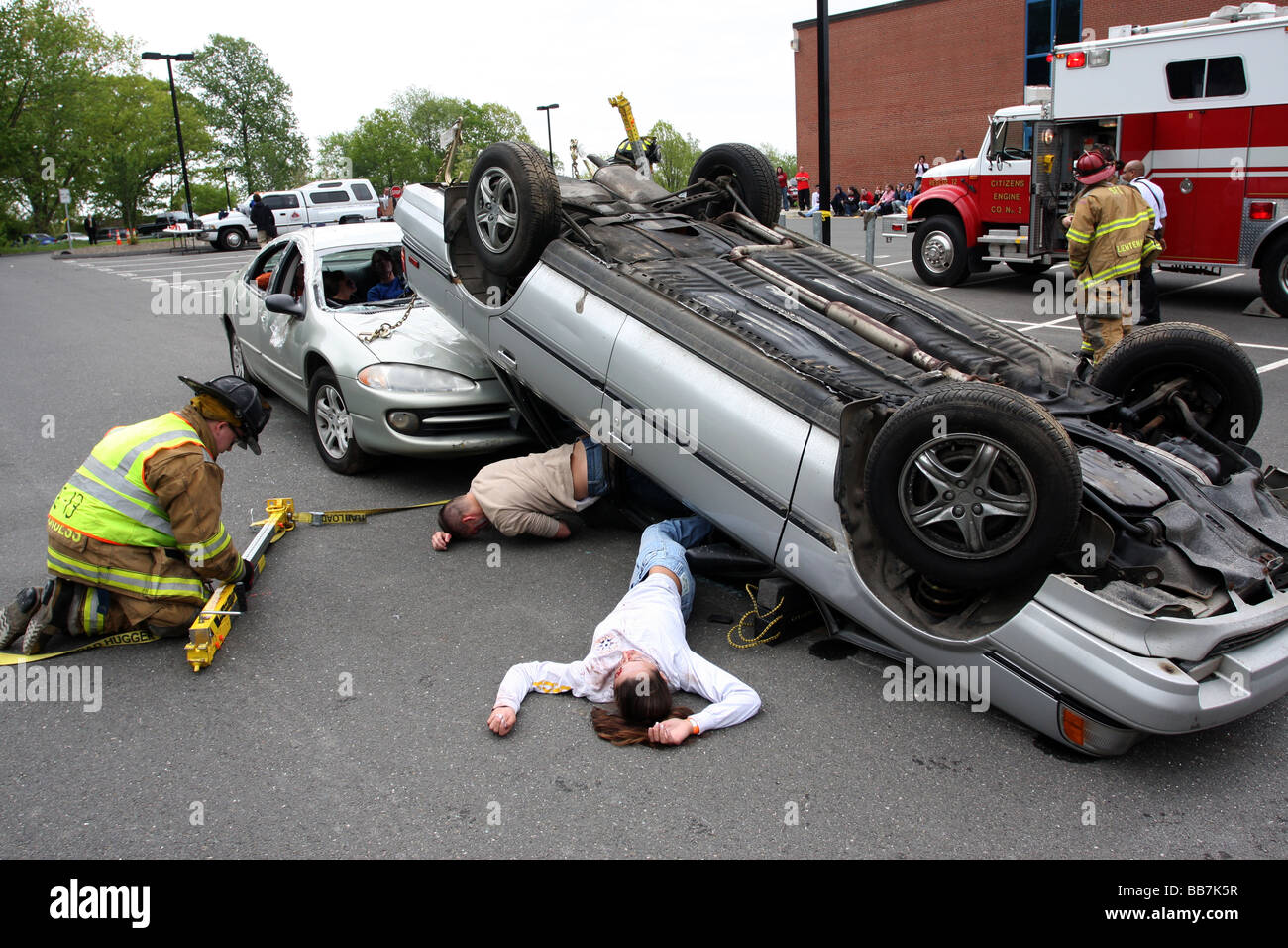 Un fake DUI Car Crash Foto Stock