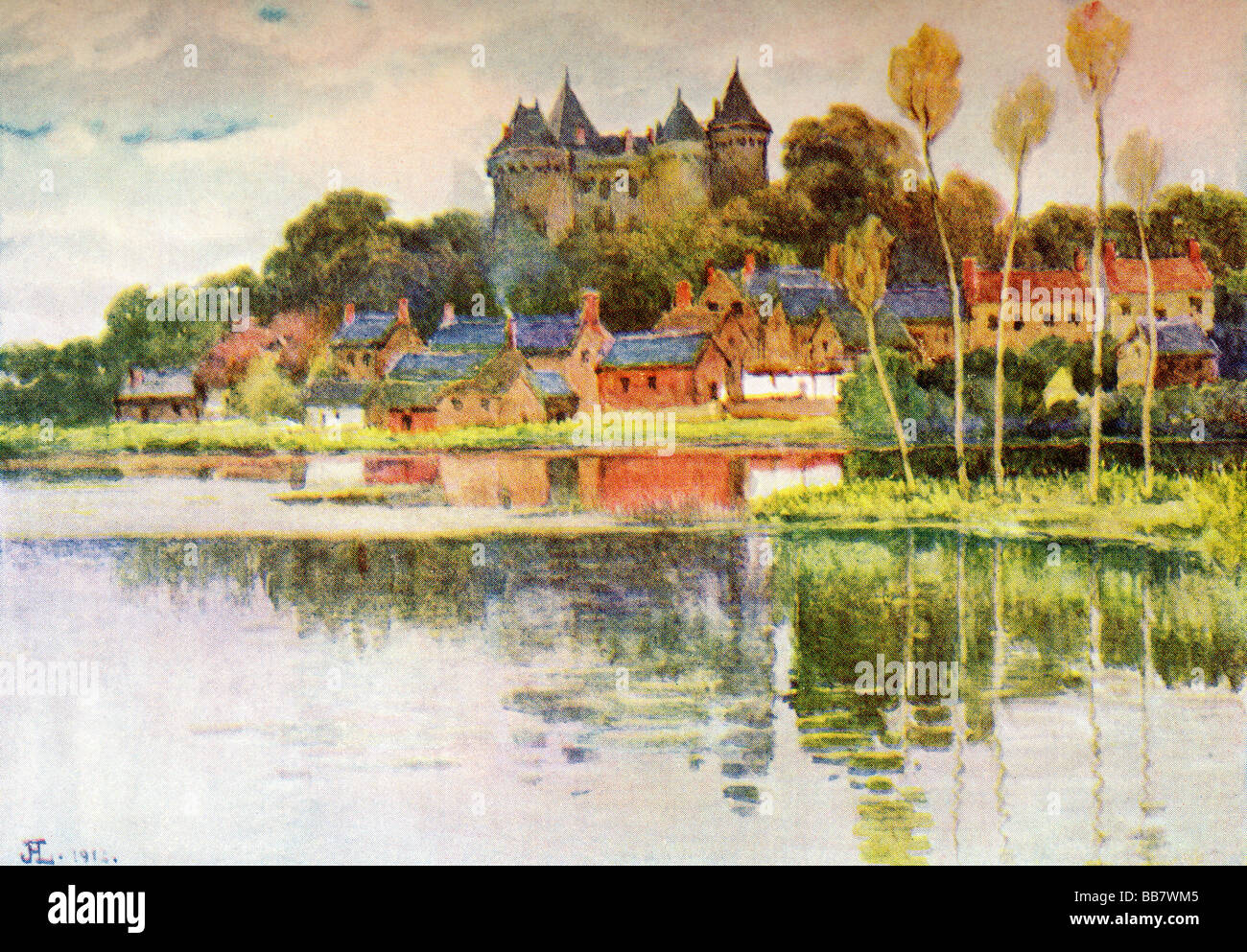 Combourg Bretagna Francia un tipico Chateau di tipo medievale Illustrazione a colori dal libro Francia da Gordon Home Foto Stock