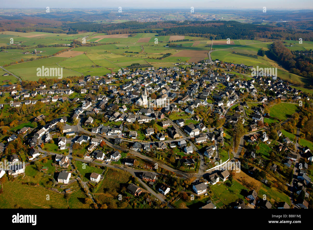 Foto aerea, Hirschberg, Warstein, Kreis Soest, Soester Boerde, Sud Westfalia, Renania settentrionale-Vestfalia, Germania, Europa Foto Stock