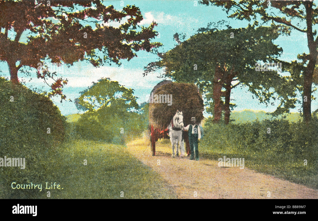 Un ritardo di Victorian / Edwardian cartolina illustrazione. La vita di campagna. Foto Stock