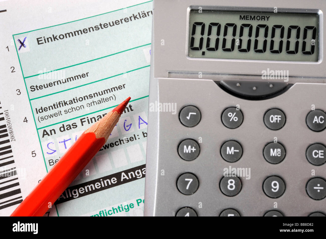 Imposta tedesca sul reddito forma, immagine simbolo, entrate fiscali pari a zero Foto Stock