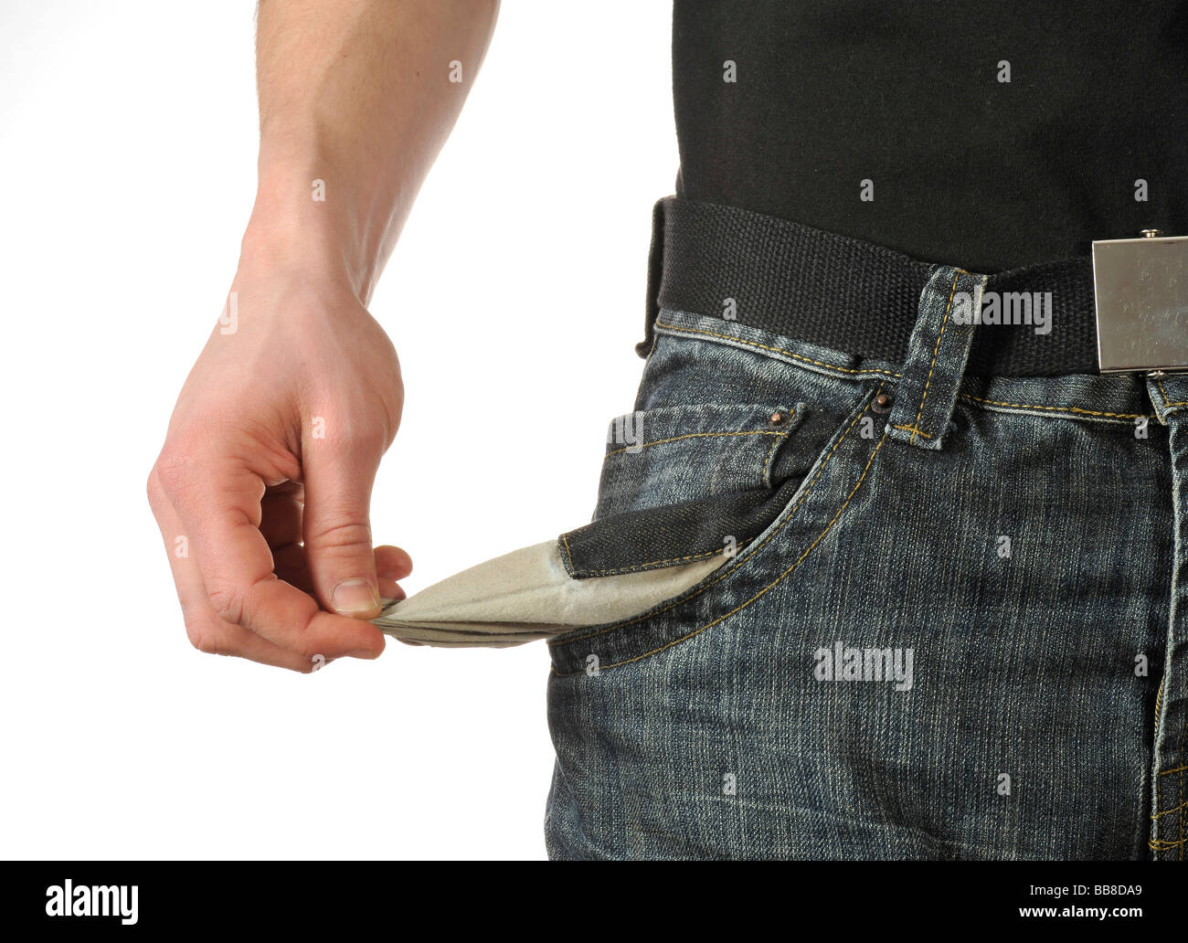 Vuoto tasca dei pantaloni, immagine simbolica per bankrupty personali Foto Stock