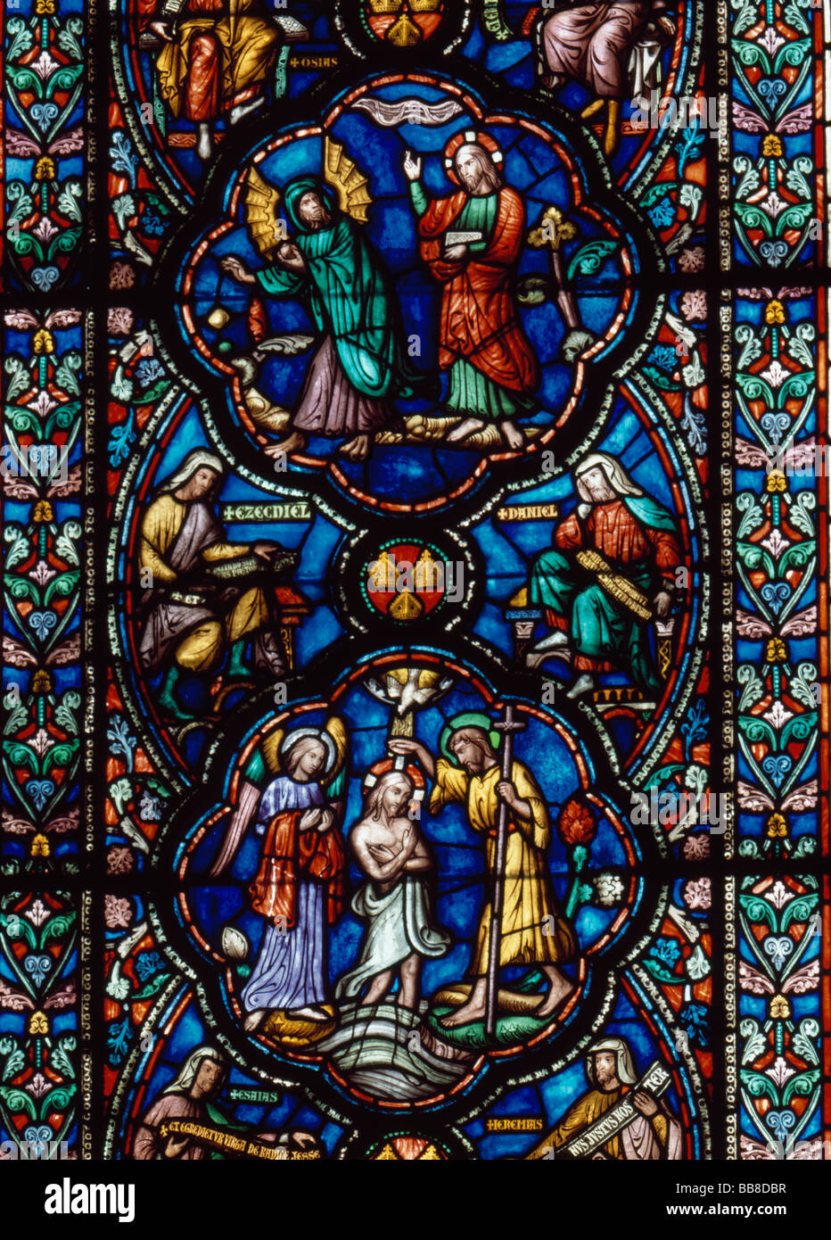 Cattedrale di Ely finestra orientale dettaglio Foto Stock