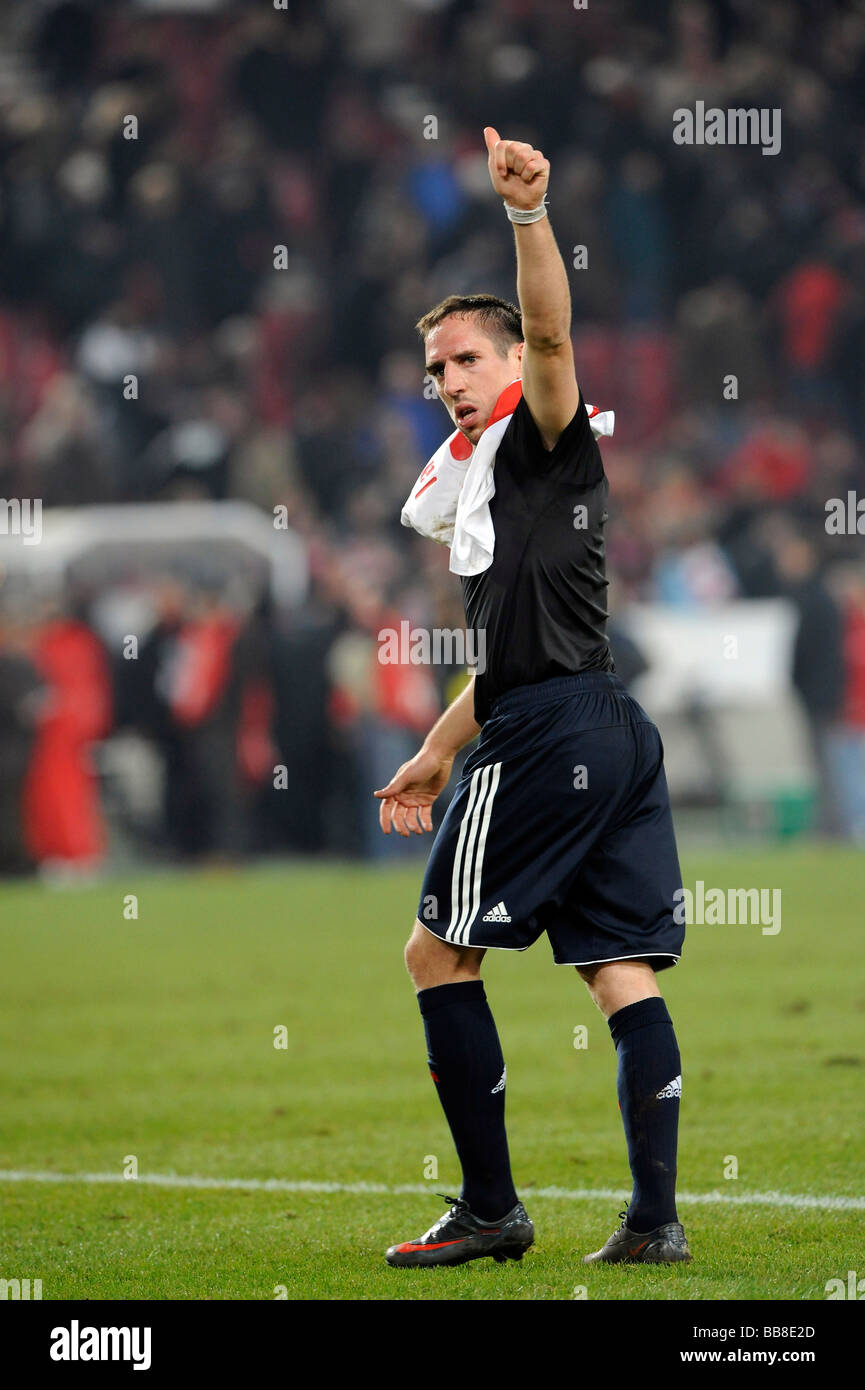 Franck Ribery, international football player, FC Bayern Monaco, colpendo una posa di vittoria Foto Stock