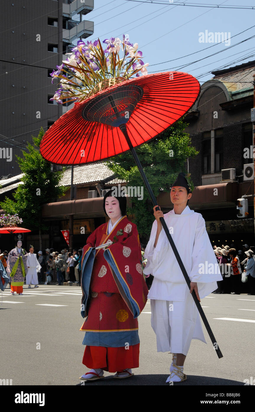 Aoi festival, Processione dal Palazzo Imperiale al Santuario Shimogamo, corte lady del saio dai in costume tradizionale fr Foto Stock