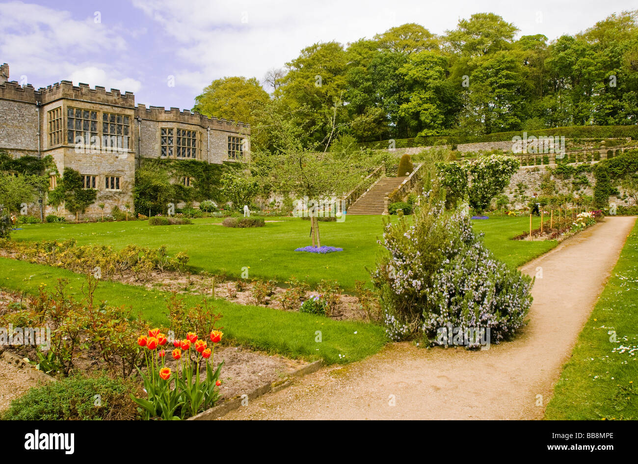 I giardini, Haddon Hall, Bakewell, Derbyshire Foto Stock