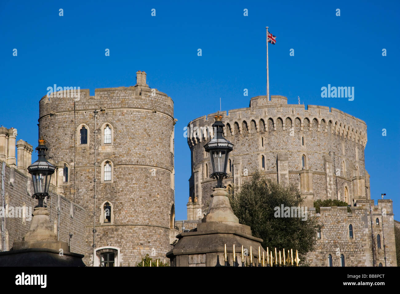 Il Henry III e Round Tower, il mantenere, del castello di Windsor, Windsor, Berkshire, Inghilterra, Regno Unito Foto Stock