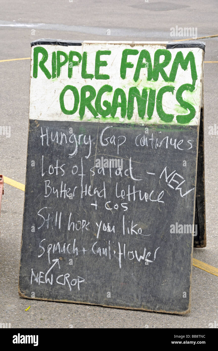 La pubblicità tramite Affissioni fattoria organica produrre Stoke Newington Farmers Market Londra Inghilterra REGNO UNITO Foto Stock