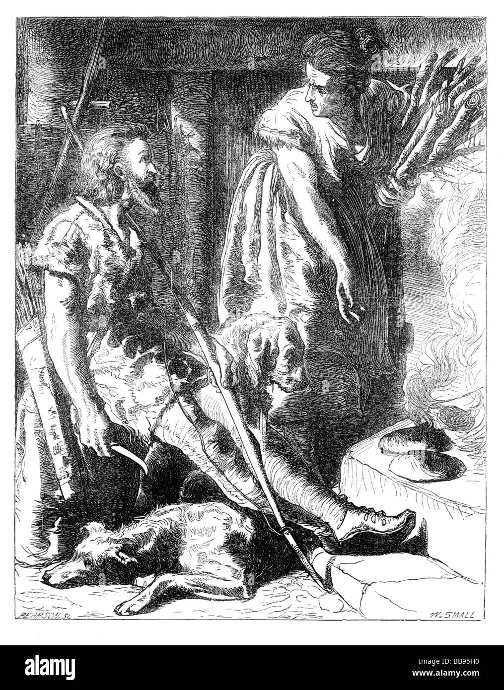 L'incisione che illustra la leggenda popolare di Re Alfredo il Grande bruciare la contadina s torte Foto Stock