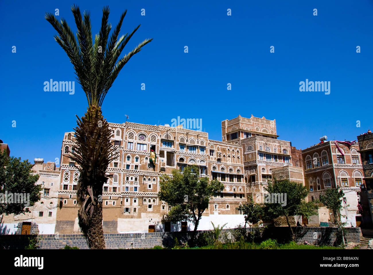 Yemen, Sanaa, antica città araba, architettura tradizionale Foto Stock