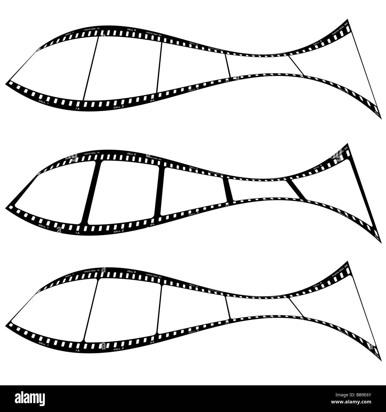 Le strisce di pellicola deformato in una forma di pesce con spazio per le tue immagini Foto Stock