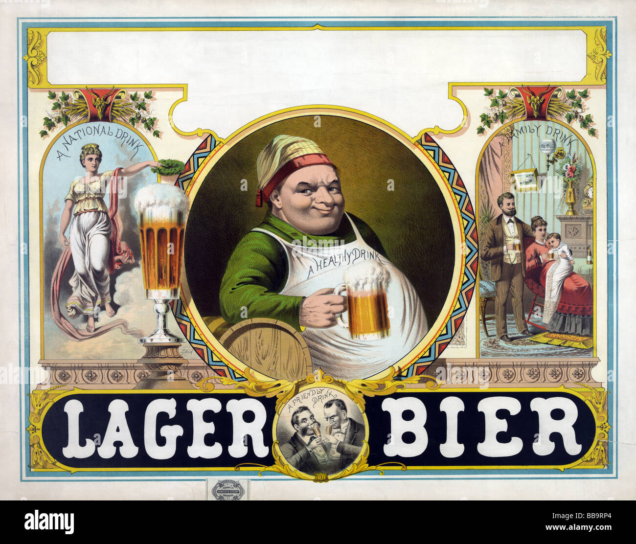 Alla fine del XIX secolo (circa 1879) litografia di poster pubblicitari Lager Bier. Foto Stock