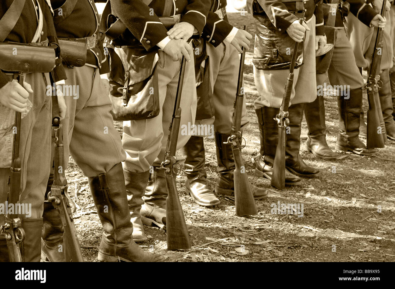 Unione dei soldati in uniforme - circa la guerra civile - seppia tonica. Foto Stock