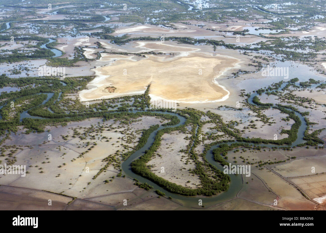 Vista aerea del fiume Casamance Delta vicino a Ziguinchor, Senegal Foto Stock