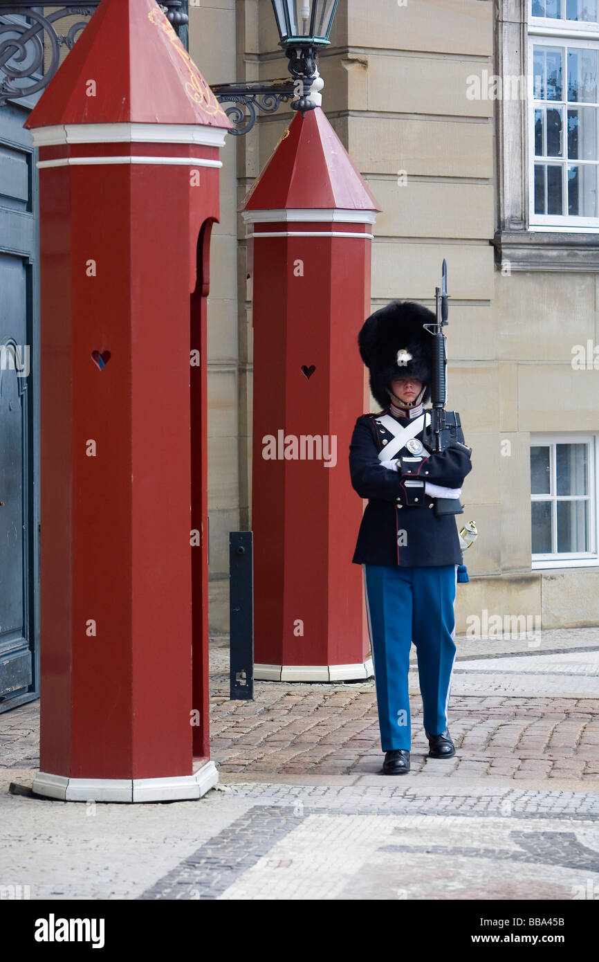 Danish Royal Guard a Amalienborg, Copenhagen, Danimarca, in Europa Foto Stock