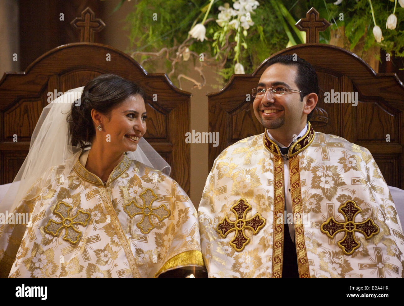 Sposa e lo sposo a nozze copta del Cairo in Egitto Foto Stock